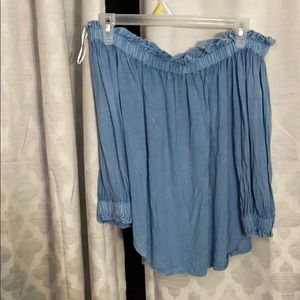 Off the shoulders blue shirt